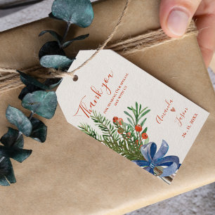 Rustic Green Leaves Red Berries Christmas Wedding Gift Tags