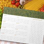 Rustic Green Linen Meal Planner and Grocery List Notepad<br><div class="desc">Simple clean design for your weekly meal planner and grocery list or your general weekly organiser and to do list. The design has a border of rustic country linen in green with fine gold leaf pattern. This pad has 40 pages, each printed with space for you to write your meals...</div>