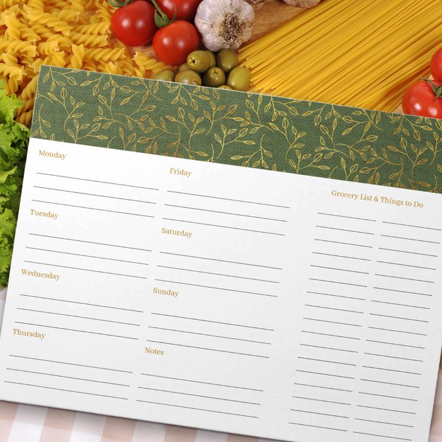 Rustic Green Linen Meal Planner and Grocery List Notepad (Creator Uploaded)