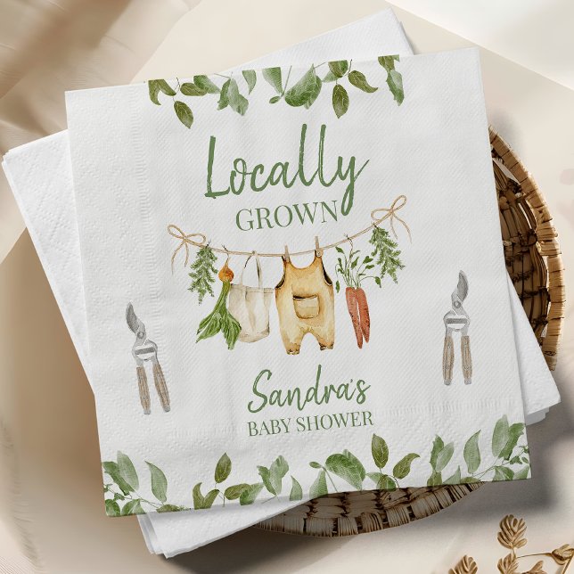 Rustic Green Locally Grown Baby Shower Napkin (Locally Grown Baby Shower Napkin, Farmers Market Baby Shower Napkin, Baby Clothesline Baby Shower )