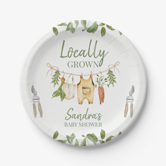 Rustic Green Locally Grown Baby Shower Paper Plate (Front)