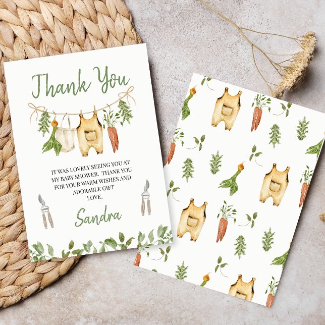 Rustic Green Locally Grown Baby Shower  Thank You Card (Locally Grown baby Shower Thank You Card, Rustic Farmers Market Baby Shower Thank You Card, Clothes)