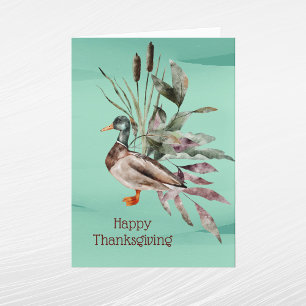 Rustic Green Mallard Duck Foliage Thanksgiving Holiday Card