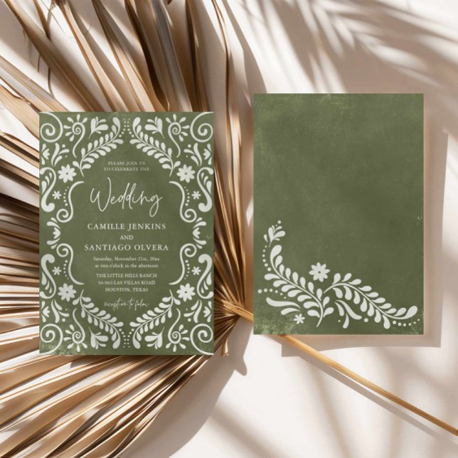 Rustic Green Mexican Wedding Invitation (Green Mexican Talavera Wedding Invitation)