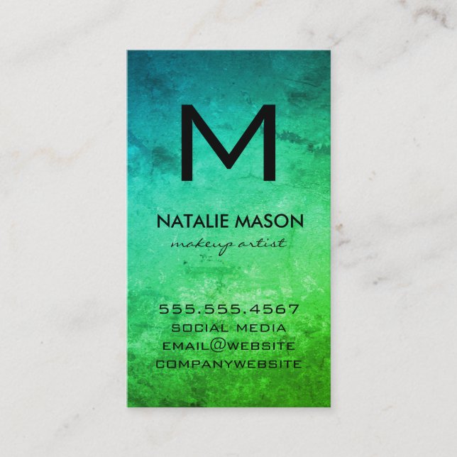 Rustic Green Monogram Business Card (Front)
