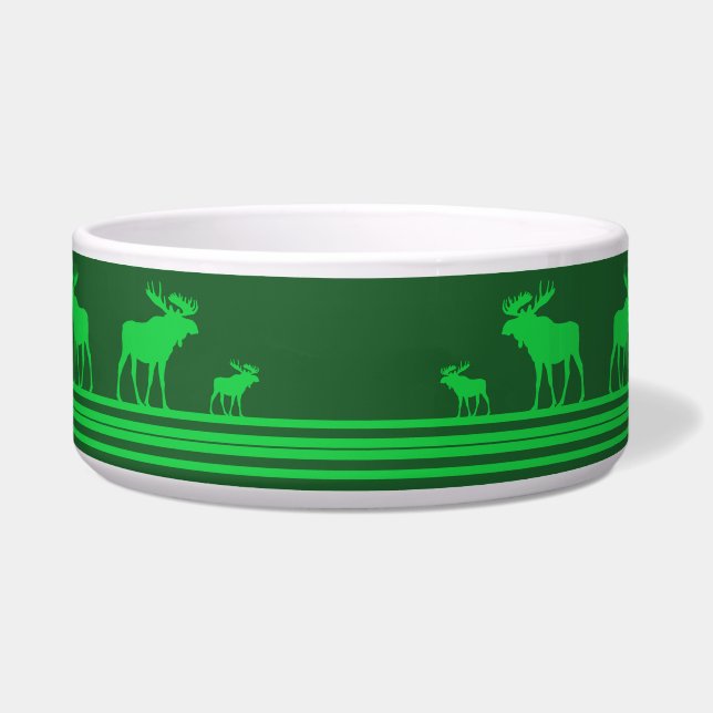 Rustic green moose pet bowl (Front)