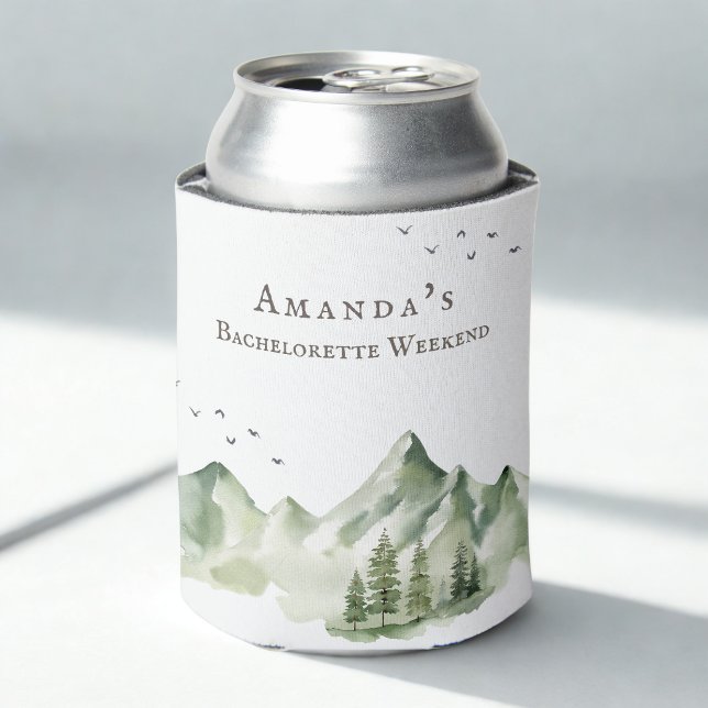 Rustic green mountain landscape Bachelorette Can Cooler (Creator Uploaded)