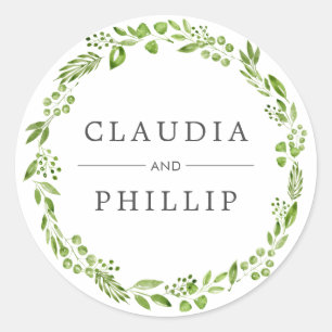 Rustic Green Olive Leaf Wreath Wedding Classic Round Sticker
