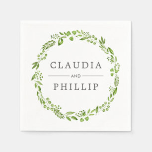 Rustic Green Olive Leaf Wreath Wedding Napkin