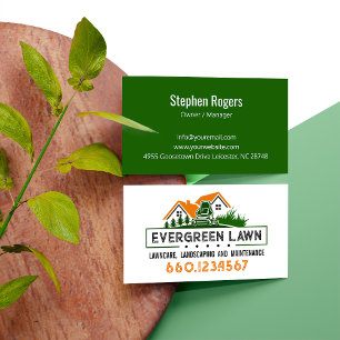 Rustic Green Orange Landscaping Service Business Card
