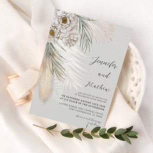 Rustic Green Pampas Grass & White Floral Wedding  Invitation