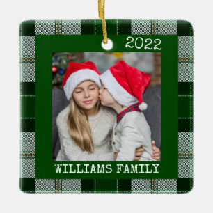 Rustic Green Photo Plaid Christmas Ornament