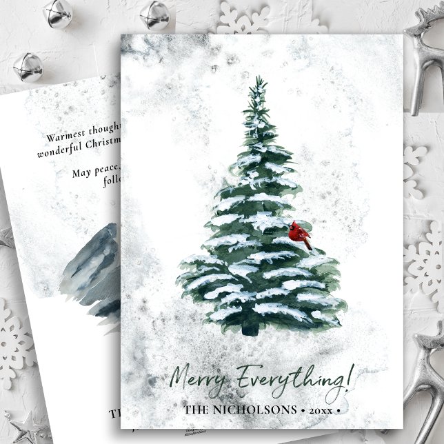 Rustic Green Pine Modern Script MERRY EVERYTHING Holiday Card (Creator Uploaded)
