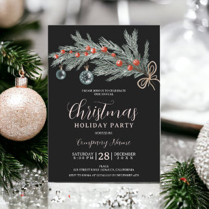 Rustic green pine red Christmas company corporate Invitation
