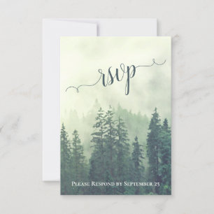 Rustic Green Pine Trees Mountain Woodland Wedding RSVP Card