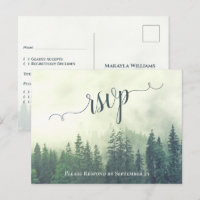 Rustic Green Pine Trees Outdoor Wedding RSVP