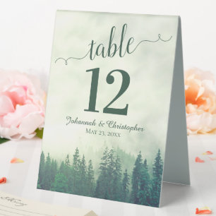Rustic Green Pine Trees Wedding Table Number