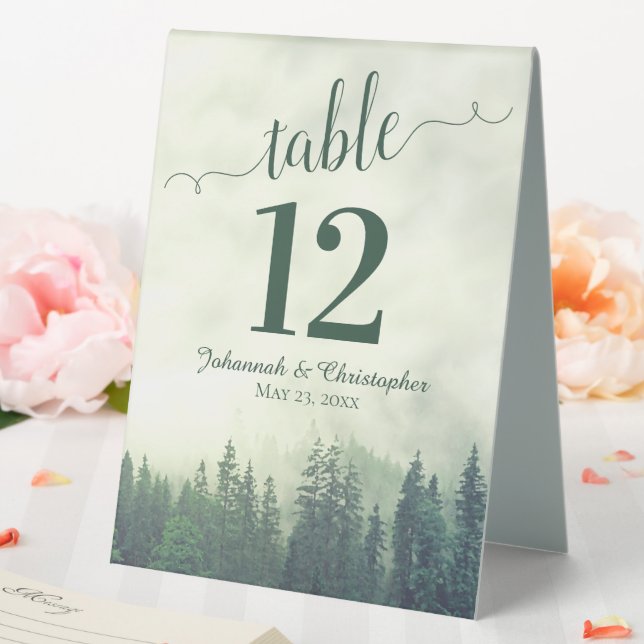 Rustic Green Pine Trees Wedding Table Number (In SItu (Wedding))