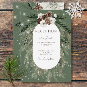 Rustic Green Pine Winter Sparkle Reception Wedding Enclosure Card