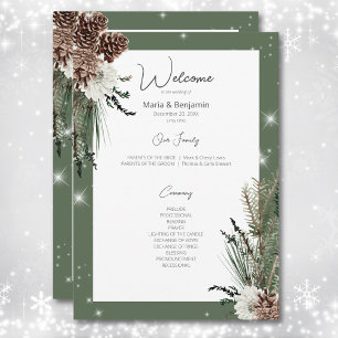 Rustic Green Pine Winter Sparkle Wedding Programme