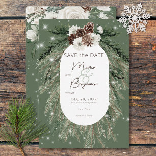 Rustic Green Pine Winter Sparkle Wedding Save The Date