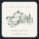 Rustic Green Pine Woods Mountain Sketch Wedding Square Sticker<br><div class="desc">For any further customisation or any other matching items,  please feel free to contact me at yellowfebstudio@gmail.com</div>