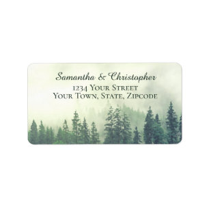 Rustic Green Pines Foggy Mountains Wedding Address Label