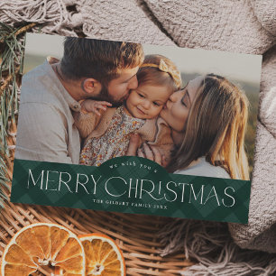 Rustic Green Plaid 2 Photo Merry Christmas Holiday Card