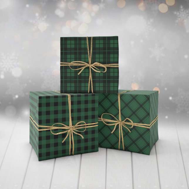 Rustic Green Plaid Buffalo Check Mixed Pattern Wrapping Paper Sheet (Creator Uploaded)