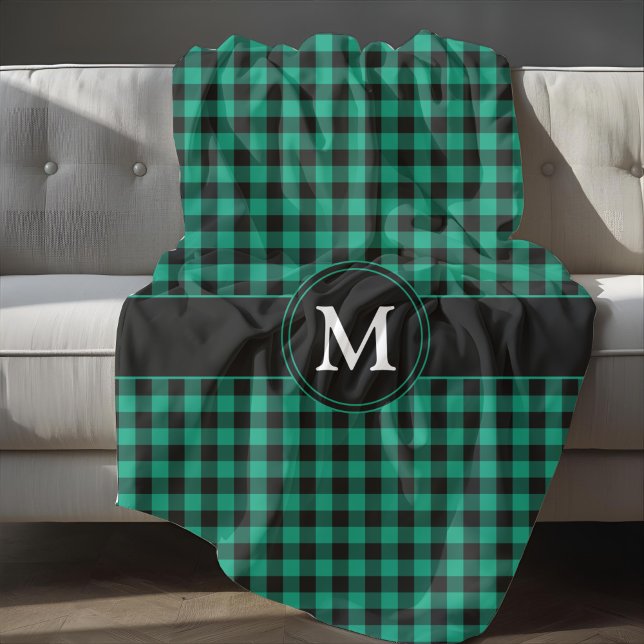 Rustic Green Plaid Checks Monogram Fleece Blanket (Rustic Green Plaid Checks Monogram Fleece Blanket)
