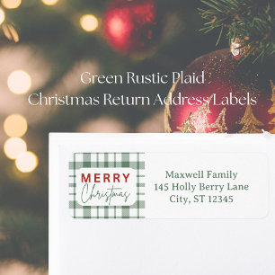 Rustic Green Plaid Christmas Return Address Label