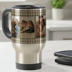 Rustic Green Plaid Family Man 5 Photo Travel Mug