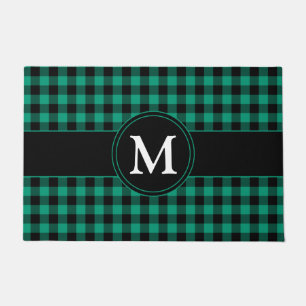 Rustic Green Plaid Gingham Monogram Doormat