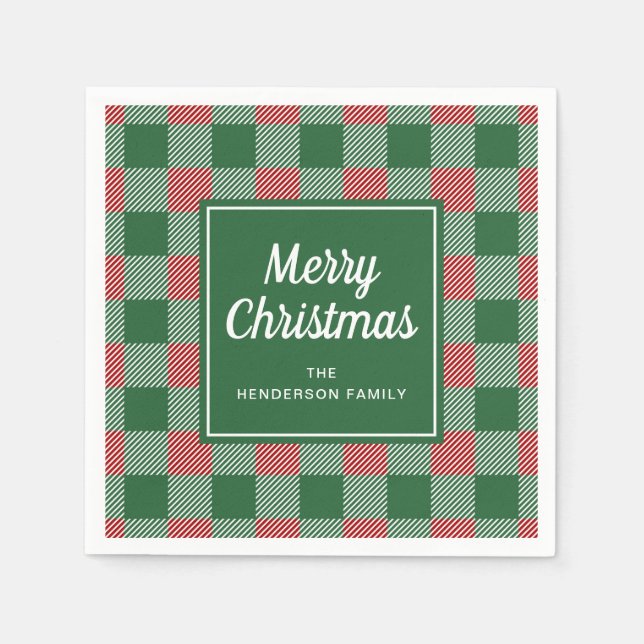 Rustic Green Plaid Merry Christmas Napkin (Front)