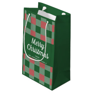 Rustic Green Plaid Merry Christmas Small Gift Bag