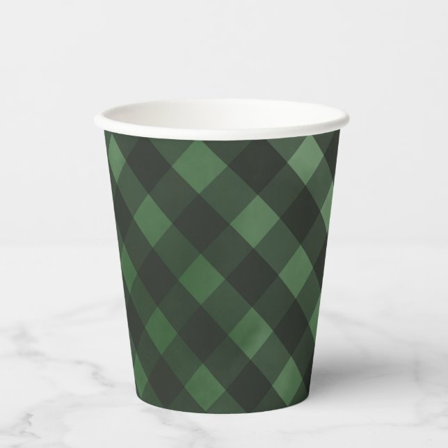 Rustic Green Plaid Pattern  Paper Cups (Front)
