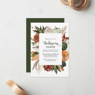 Rustic Green Pumpkin Thanksgiving Dinner Card