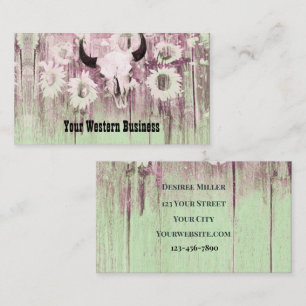 Rustic Green Purple Western Bull Skull Sunflowers Business Card