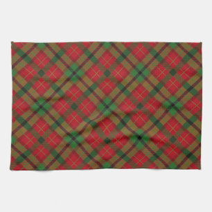 Rustic Green Red Christmas Holiday Tartan Plaid Tea Towel