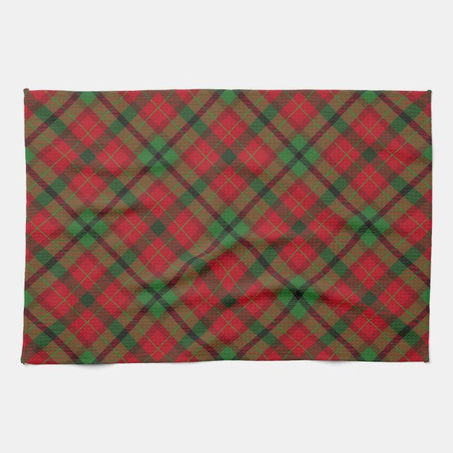 Rustic Green Red Christmas Holiday Tartan Plaid Tea Towel (Horizontal)