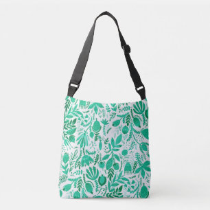 Rustic Green Spring Garden Floral Watercolor Crossbody Bag