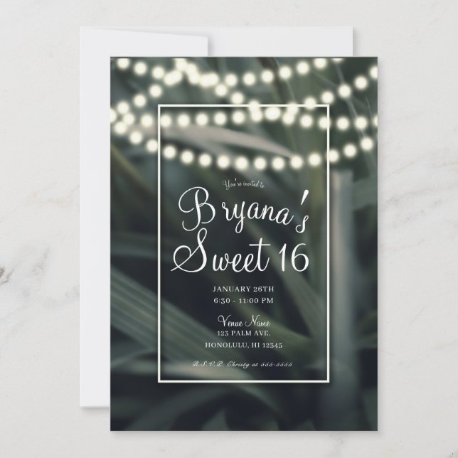 Rustic Green Spring Grass & Lights Sweet 16 Invitation (Front)