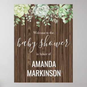 Rustic Green Succulent Modern Baby Shower Poster