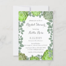 Rustic Green Succulents Bridal Shower Invitations