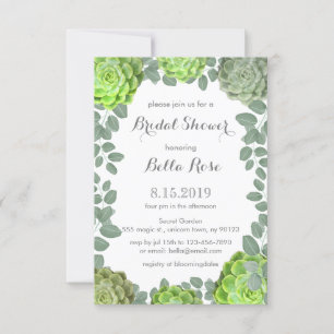 Rustic Green Succulents Bridal Shower Invitations