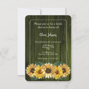 Rustic Green Sunflower Bridal Shower Invitation