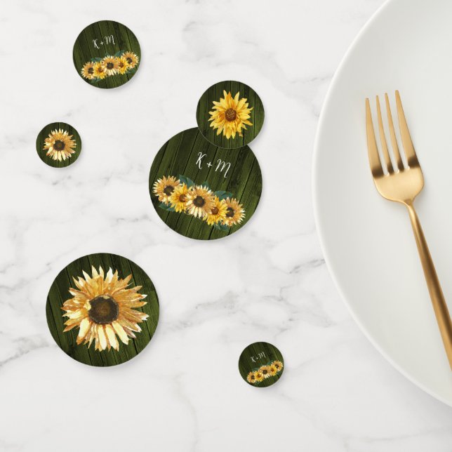 Rustic Green Sunflower Monogram Wedding Confetti (Group)