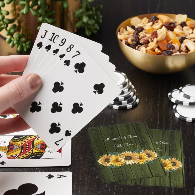 Rustic Green Sunflower Playing Cards (In Situ)