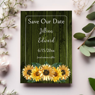 Rustic Green Sunflower Save The Date Announcement