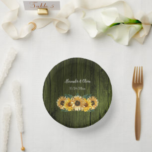 Rustic Green Sunflower Wedding Paper Bowls Plate